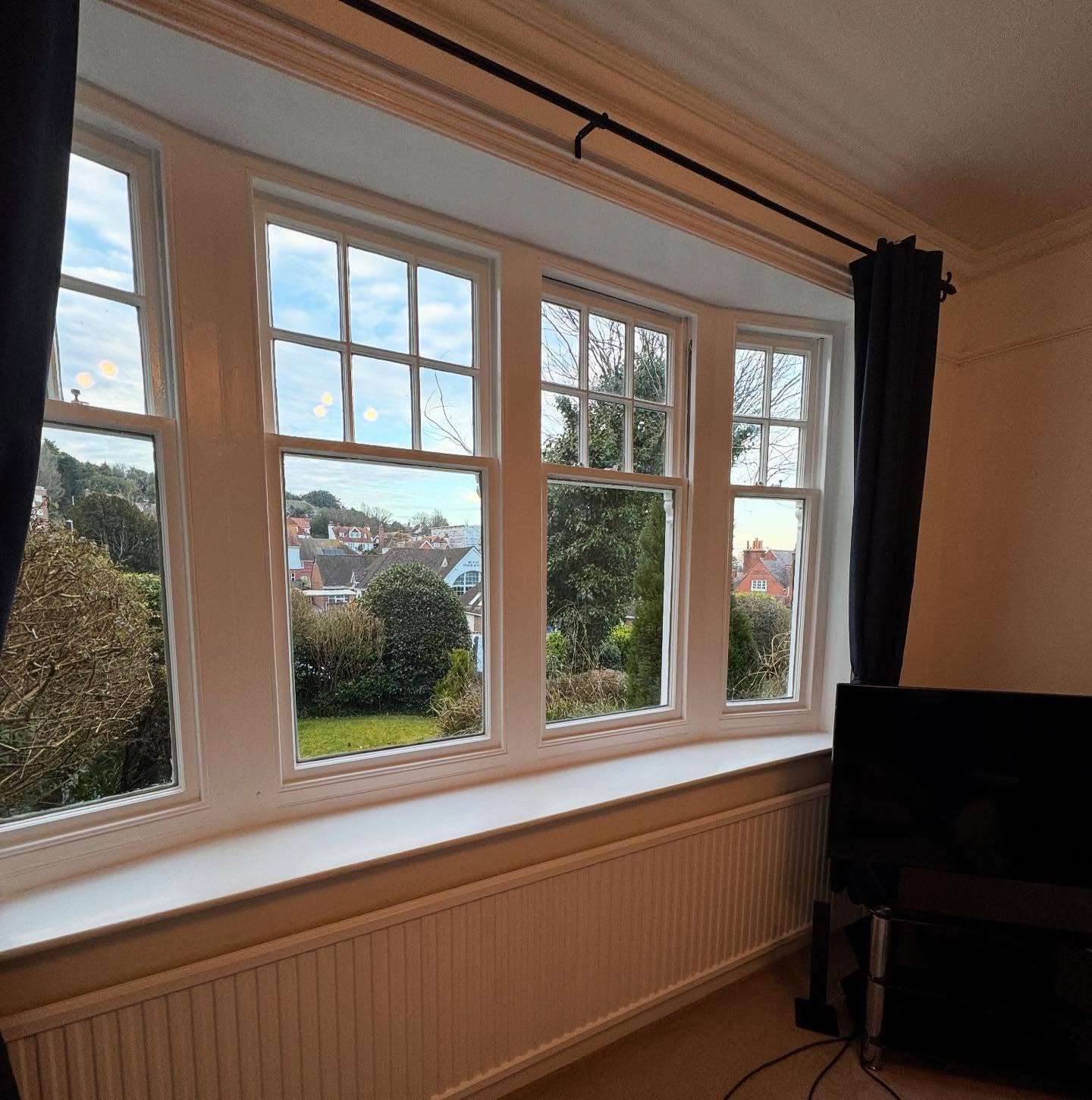 Restored sash bay window in a 1920s home