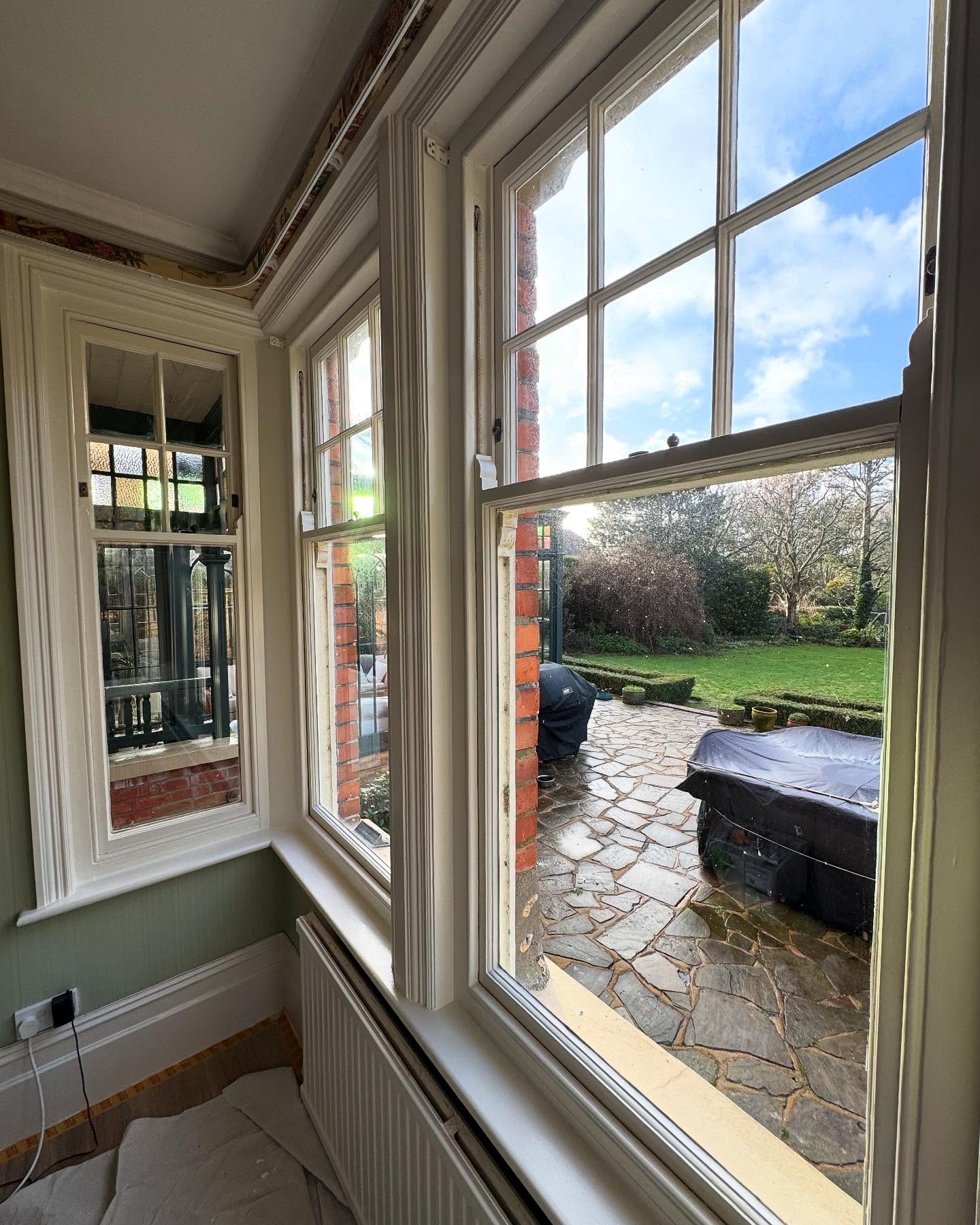Restored traditional sash window and surrounding woodwork